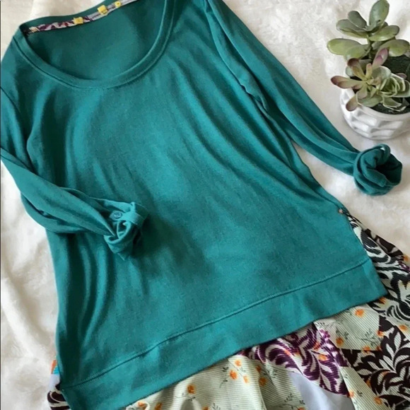 Anthro Little Yellow Button Teal Layered Swing Top - Picture 1 of 9